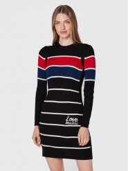 LOVE MOSCHINO Sukienka dzianinowa WSE1611X 1148 Czarny Slim Fit. Czarne sukienki damskie Love Moschino, bez wzorów, z dzianiny, bez ramiączek. Za 799.99 zł.