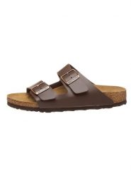 Birkenstock Klapki "Arizona" w kolorze brązowym rozmiar: 43. Brązowe klapki damskie Birkenstock, bez wzorów, z otwartym noskiem, bez obcasa, bez zapięcia. Za 339.80 zł.