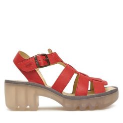 Sandały Fly London. Czerwone sandały damskie Fly London, bez wzorów, bez obcasa, na słupku, bez zapięcia. Za 589.99 zł.