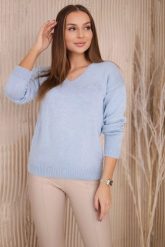 Sweter z dekoltem V niebieski. Niebieskie swetry klasyczne damskie KESI, l, z wełny, bez kołnierzyka, plus size. Za 139.05 zł.