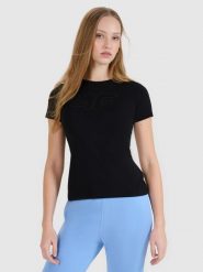 4F T-shirt slim z nadrukiem damski - czarny XL. Czarne t-shirty damskie 4F, xl, bez wzorów, z bawełny, bez kołnierzyka. Za 49.99 zł.