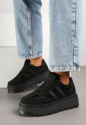 Czarne Sneakersy Typu Klasyczne Tenisówki na Grubej Podeszwie Nilmio. Czarne obuwie sportowe damskie Born2be, bez wzorów, z jeansu, bez zapięcia. Za 84.99 zł.