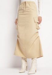 Beżowa Spódnica Midi z Szerokimi Kieszeniami w Stylu Cargo Talicia. Brązowe spódnice damskie Born2be, s, bez wzorów, z materiału, midi. Za 79.99 zł.