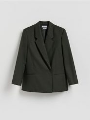 Marynarka z wełną - zielony. Zielone marynarki i żakiety damskie Reserved, l, bez wzorów, z tkaniny. Za 329.99 zł.