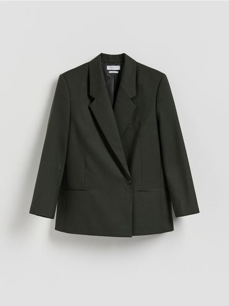 Marynarka z wełną - zielony. Zielone marynarki i żakiety damskie Reserved, l, bez wzorów, z tkaniny. Za 329.99 zł.