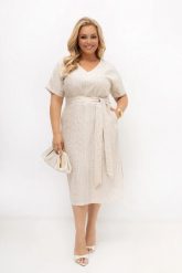 Sukienka lniano-bawełniana z cekinami Cama z paskiem | PLUS SIZE OVERSIZE LATO. Sukienki damskie Moda Size Plus Iwanek, z aplikacjami, z bawełny, biznesowe, bez ramiączek. Za 329.90 zł.