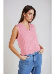 Monki Bezrękawnik w kolorze jasnoróżowym rozmiar: XS. Różowe swetry klasyczne damskie Monki, xs, z bawełny, bez kołnierzyka. Za 39.12 zł.