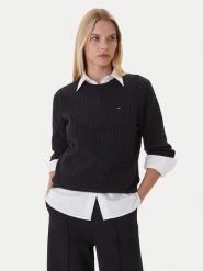 Tommy Hilfiger Sweter Fine WW0WW44993 Czarny Regular Fit. Czarne swetry klasyczne damskie Tommy Hilfiger, xl, z bawełny, bez kołnierzyka. Za 559.99 zł.