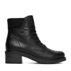 Botki Remonte. Czarne botki damskie Remonte, bez obcasa, na płaskiej podeszwie, bez zapięcia. Za 419.99 zł.