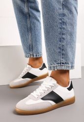 Biało-Czarne Sneakersy Tenisówki o Klasycznym Fasonie Do Kostki Satrama. Białe obuwie sportowe damskie Born2be, na lato, z jeansu, bez zapięcia, tenisowe. Za 79.99 zł.