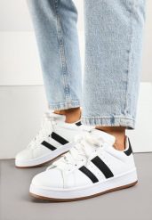 Białe Sneakersy z Perforacją i Ozdobnymi Paskami Deolene. Białe obuwie sportowe damskie Born2be, bez zapięcia. Za 74.99 zł.