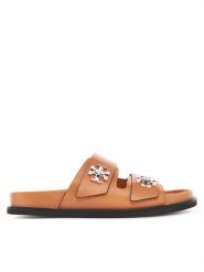 Tory Burch Klapki T Lock Sport Slide 166905 Brązowy. Brązowe klapki damskie Tory Burch, bez wzorów, ze skóry, bez obcasa, bez zapięcia. Za 1,359.00 zł.