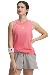 Under Armour Top sportowy "Campus Muscle Tank" w kolorze różowym rozmiar: L. Różowe koszulki sportowe damskie Under Armour, l, bez wzorów, z materiału, bez ramiączek, outdoorowe. Za 85.95 zł.