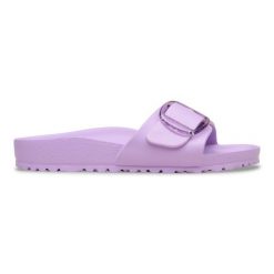 BIRKENSTOCK Madrid Big Buckle EVA Crocus Klapki damskie. Fioletowe klapki damskie Birkenstock, bez wzorów, z materiału, bez obcasa, bez zapięcia. Za 239.99 zł.