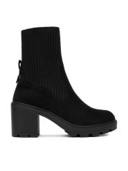 DeeZee Botki HX22060-52 Czarny. Czarne botki damskie DeeZee, z materiału, bez obcasa, na słupku, bez zapięcia. Za 199.99 zł.