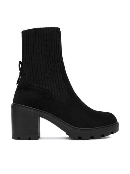 DeeZee Botki HX22060-52 Czarny. Czarne botki damskie DeeZee, z materiału, bez obcasa, na słupku, bez zapięcia. Za 199.99 zł.
