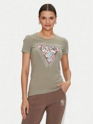Guess T-Shirt Cherry Flower W4YI26 J1314 Zielony Slim Fit. Zielone t-shirty damskie Guess, xs, z aplikacjami, z bawełny, bez kołnierzyka. Za 119.99 zł.