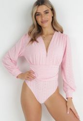 Różowe Body Haftowane z Marszczeniem Kaleya. Czerwone body i gorsety Born2be, bez wzorów, z dzianiny. Za 109.99 zł.