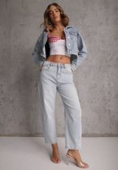Niebieskie Jeansy Mom Fit z Bawełną High Waist Wentren. Niebieskie jeansy damskie Renee, z podwyższonym stanem. Za 119.99 zł.