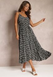 Czarna Sukienka Maxi Wiązana na Ramionach z Rozkloszowanym Dołem Matiltta. Czarne sukienki damskie Renee, bez wzorów, z materiału, bez ramiączek. W wyprzedaży za 119.99 zł.