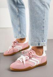 Różowe Sneakersy Tenisówki z Geometrycznym Motywem Telanilia. Czerwone obuwie sportowe damskie Born2be, z jeansu, bez zapięcia, tenisowe. Za 89.99 zł.