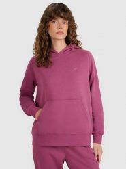 4F Bluza dresowa regular z kapturem damska - fioletowa L. Fioletowe bluzy damskie 4F, l, bez wzorów, z bawełny, z kapturem. Za 149.99 zł.