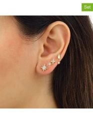 Miu Silver Pozłacane kolczyki (3 szt.) z cyrkoniami rozmiar: onesize. Szare kolczyki damskie Miu Silver, z cyrkonią, pozłacane. Za 82.99 zł.