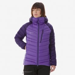 Alpinistyczna kurtka puchowa damska Wilder -12°C. Fioletowe kurtki damskie SIMOND, l, bez wzorów, z materiału, z kapturem. Za 529.99 zł.