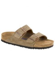 Klapki Birkenstock Arizona SFB Suede Taupe 951301. Brązowe klapki damskie Birkenstock, bez wzorów, z materiału, z okrągłym noskiem, bez obcasa, bez zapięcia. Za 469.00 zł.