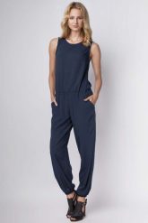 Granatowy Elegancki Kombinezon bez Rękawów. Niebieskie kombinezony damskie Lanti, l, bez wzorów, z materiału, eleganckie, bez kołnierzyka, bez ramiączek. Za 189.90 zł.