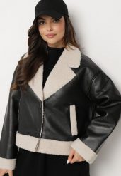 Czarna Kurtka Biker o Kroju Ramoneski z Futrzanymi Wstawkami i Ociepleniem Nikida. Czarne kurtki damskie Born2be, l, bez wzorów, z futra, bez kaptura. Za 279.99 zł.