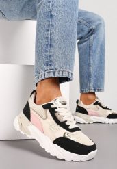 Beżowo-Czarne Sneakersy z Metalicznymi i Siateczkowymi Wstawkami Efalia. Brązowe obuwie sportowe damskie Renee, bez zapięcia. Za 89.99 zł.