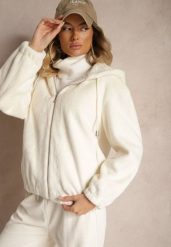 Jasnobeżowa Kurtka Futrzana z Kapturem Ozdobiona Ściągaczami i Sznurkami Tirirra. Brązowe kurtki damskie Renee, l, bez wzorów, z futra, z kapturem. Za 229.99 zł.