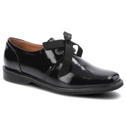 Półbuty damskie Simen, skóra naturalna lakierowana z gładką cholewką dekoracyjną kokardą, czarne, 4651A-N. Czarne półbuty damskie Simen, bez wzorów, z lakierowanej skóry, bez obcasa, na obcasie, bez zapięcia. Za 259.00 zł.