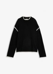 Sweter z golfem z mieszanki bawełny. Czarne golfy damskie bonprix, bez wzorów, z bawełny, bez ramiączek. Za 129.99 zł.