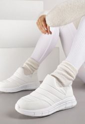 Białe Sneakersy Śniegowce na Platformie z Tłoczeniem i Pikowaną Cholewką Vermina. Białe obuwie sportowe damskie Renee, z dresówki, bez zapięcia. Za 79.99 zł.