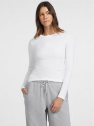 Guess Jeans Bluzka W4YI22 J1314 Biały Slim Fit. Białe bluzki damskie Guess Jeans, l, z aplikacjami, z bawełny, bez kołnierzyka, bez ramiączek. Za 169.99 zł.