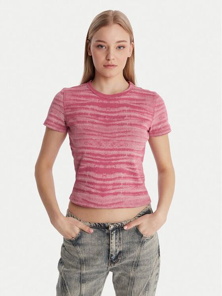 Guess T-Shirt W6RP42 KCTT1 Różowy Regular Fit. Czerwone t-shirty damskie Guess, m, z aplikacjami, z bawełny, bez kołnierzyka. Za 199.99 zł.