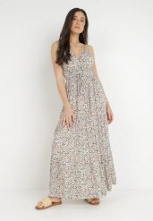Zielono-Biała Sukienka Lalite. Białe sukienki damskie Born2be, bez wzorów, z tkaniny, bez ramiączek. Za 139.99 zł.