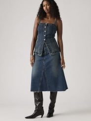 Levi's Spódnica dżinsowa w kolorze granatowym rozmiar: W34. Niebieskie spódnice damskie Levi's, s, z aplikacjami, z bawełny, klasyczne, midi. Za 159.95 zł.