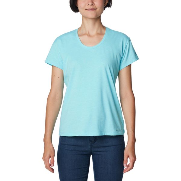Koszulka damska Columbia Sun Trek Short Sleeve Tee. Niebieskie koszulki damskie Columbia, xs, bez wzorów, bez kołnierzyka, bez ramiączek. Za 79.99 zł.