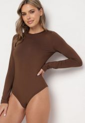 Brązowe Body z Wiskozą Ozdobione Wycięciem na Plecach Riarose. Brązowe body i gorsety Born2be, bez wzorów, z jeansu. Za 89.99 zł.