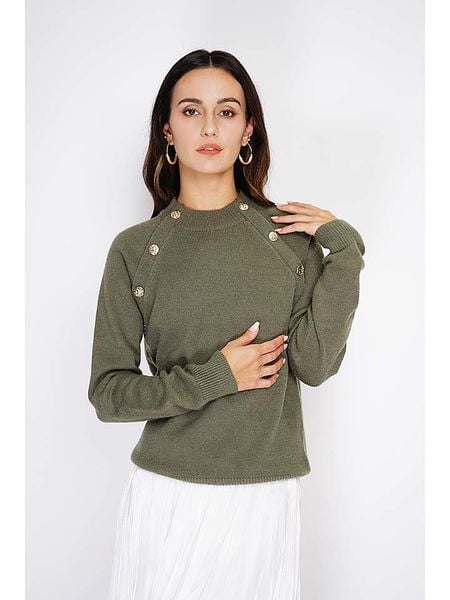 C& Jo Sweter w kolorze khaki rozmiar: 36. Brązowe swetry klasyczne damskie C& Jo, bez kołnierzyka. Za 143.90 zł.