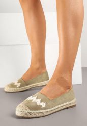 Zielone Espadryle z Plecionką i Motywem Zygzaków Sdivaria. Zielone espadryle damskie Born2be, bez wzorów, bez obcasa. Za 69.99 zł.