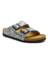 Comfortfusse Skórzane klapki w kolorze biało-czarnym rozmiar: 42. Białe klapki damskie Comfortfüße, bez wzorów, z otwartym noskiem, bez obcasa, bez zapięcia. Za 260.99 zł.