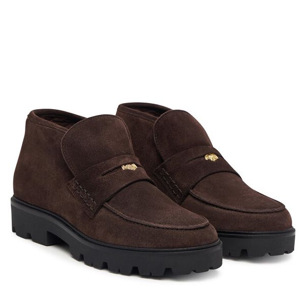 Botki Tommy Hilfiger. Brązowe botki damskie Tommy Hilfiger, bez obcasa, na płaskiej podeszwie, bez zapięcia. Za 699.99 zł.