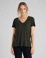 LEE V NECK TEE DAMSKI T-SHIRT SERPICO GREEN L41JENOJ 112109015. Zielone t-shirty damskie Lee, l, bez wzorów, bez kołnierzyka. Za 69.99 zł.
