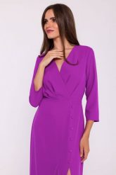 Elegancka sukienka rozkloszowana kopertowy dekolt lawenda. Sukienki damskie Stylove, bez wzorów, z elastanu, eleganckie, bez ramiączek. Za 359.00 zł.