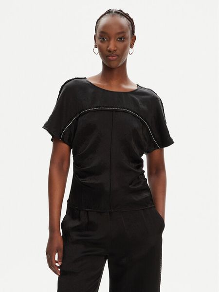 PINKO Bluzka 104596 A2BU Czarny Regular Fit. Czarne bluzki damskie Pinko, m, bez wzorów, z syntetyku, bez kołnierzyka, bez ramiączek. Za 599.99 zł.