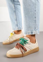 Beżowe Sneakersy z Geometrycznymi Paskami i Podwójnym Wiązaniem Florlevi. Brązowe obuwie sportowe damskie Renee, bez zapięcia. Za 79.99 zł.